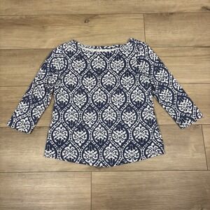 Charter Club Luxury White Paisley Round Neck 3/4 Sleeve Small 100% Pima Cotton